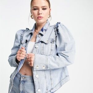 River Island Puff Sleeve & Ruffle Sleeve Light Blue Denim Jacket